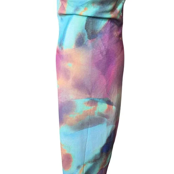 PrettyLittleThing Multicolor Maternity Abstract Print Cowl Neck Maxi Dress NWT - Picture 9 of 16